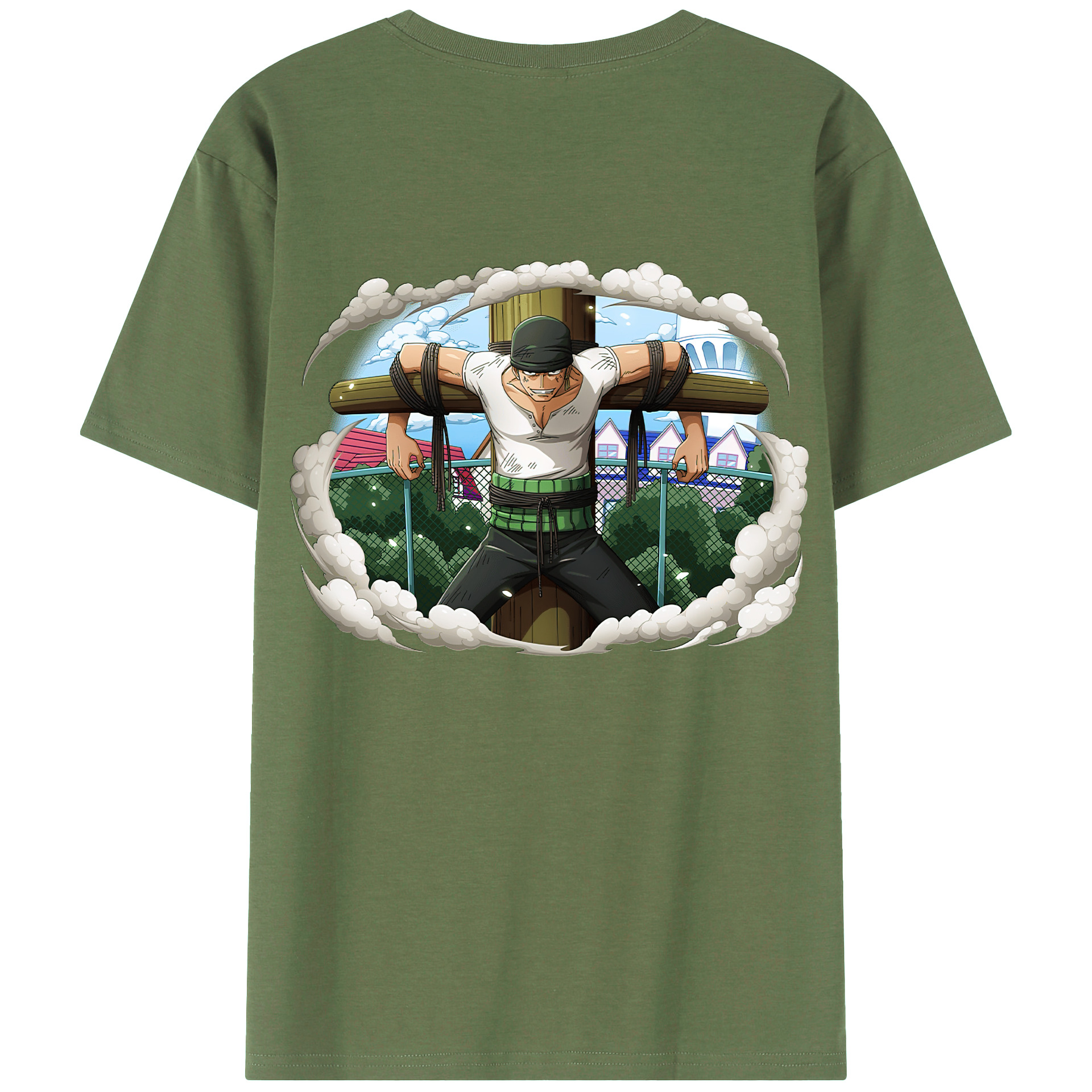 ワンピース ロロノア・ゾロ ONE PIECE Roronoa Zoro 綿100％ メンズ半袖Tシャツ（バックプリント） 通気性